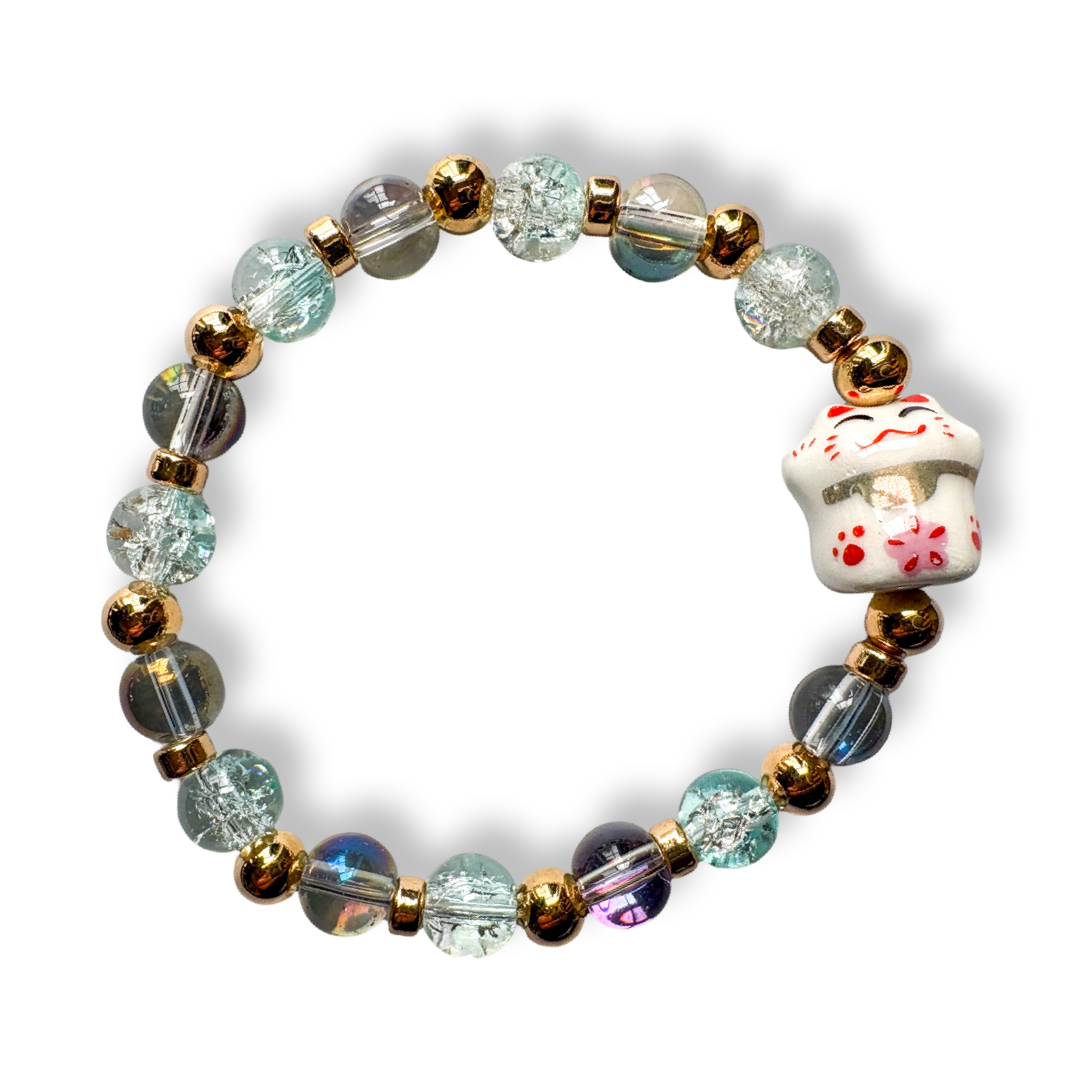 Lucky Cat Glass Bead Bracelet