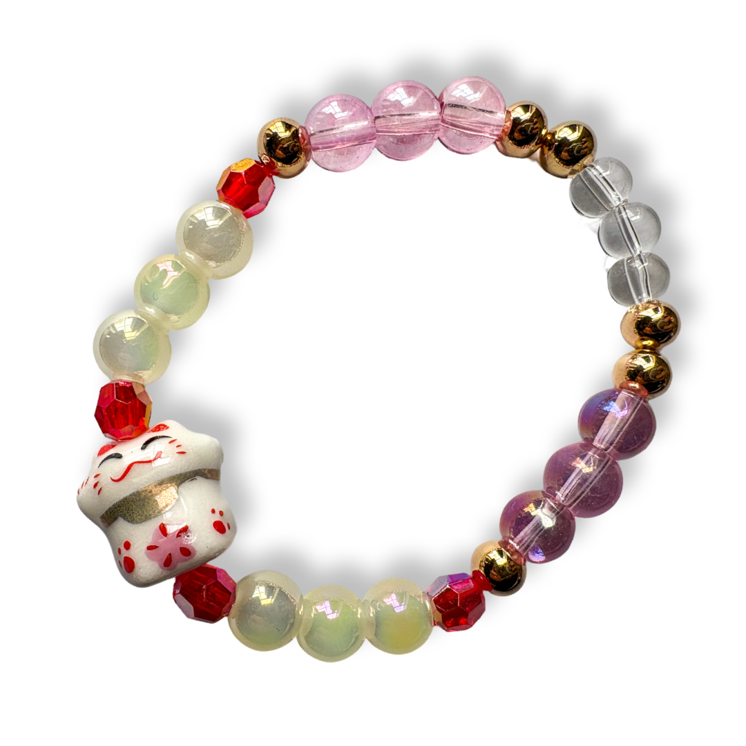 Lucky Cat Glass Bead Bracelet
