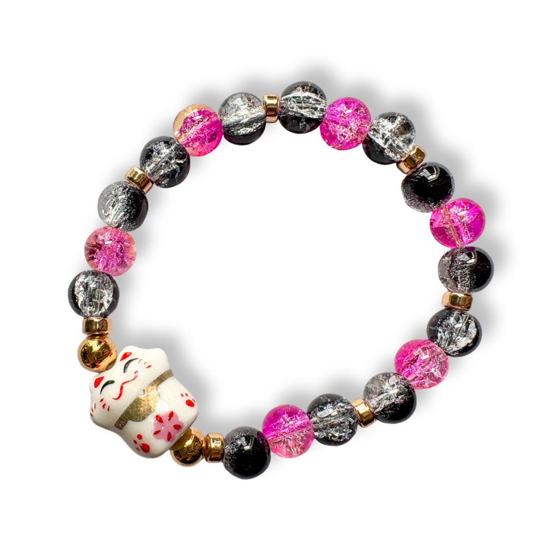 Lucky Cat Glass Bead Bracelet
