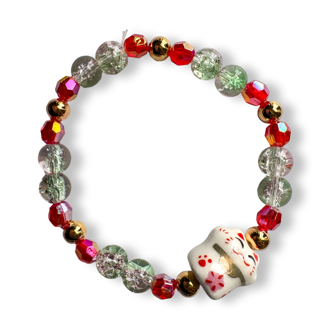 Lucky Cat Glass Bead Bracelet